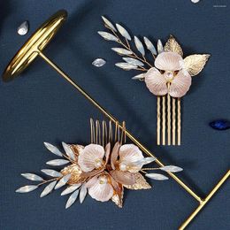 Hair Clips Bridal Jewelry Opal Pearl Comb Clip Pin Women Girl Head Piece For Bride Bridesmaids Flower Leaf Hairpin Wedding Accessories