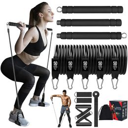 Resistance Bands 250LBS Set with Workout Bar Exercise Band Fitness Stick Home Gym Bodybuilding Pilates Kit Equipment 231016