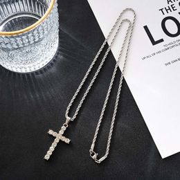 New Men Women Hip Hop Cross Pendant Necklace with 4mm Zircon Tennis Chain Iced out Bling Necklaces HipHop Jewellery Fashion Gift