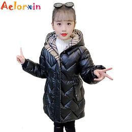 Down Coat Winter Girls Parkas Thick Cotton Coat Bright Leather Russian Winter Children's Clothing Down Jacket Outerwear Coats Hooded Warm 231016