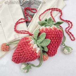 Cross Body 2023 Handmade Strawberry Knitted Crossbody Bag DIY Personalised Wool Bag Cartoon Cute Slingstylishhandbagsstore