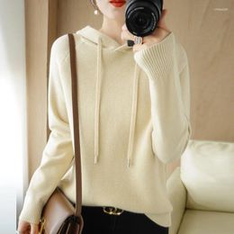 Women's Sweaters Wool Hooded Sweater For Women In Autumn And Winter Knitted Bottoms Hoodie Top