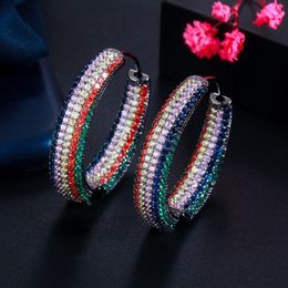 Hoop & Huggie Black Gold Color Blue Red CZ Pave Setting Round Large Earrings For Women Statement Party Wedding Jewelry CZ832297z