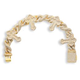 New Design Hip Hop Rapper Jewelry Mens Iced Out Infinity Cross Bracelet 925 Silver moissanite cuban link baguette cross bracelet
