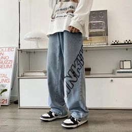 Men's Jeans Spring Autumn Vintage Letter Printed Causal Loose High Street Hiphop Wide Leg Pants Men Trousers Male Clothes