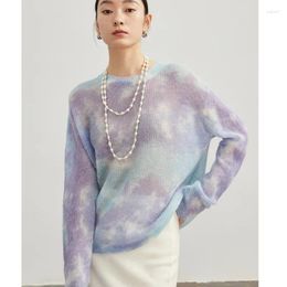 Women's Sweaters Autumn Light Purple Gradient Mohair Wool Sweater Women Round Neck Loose Pullovers Knit Tops