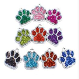 Whole 50pcs lot Bling dog bear paw print hang pendant charms fit for diy keychains necklace fashion jewelrys320T