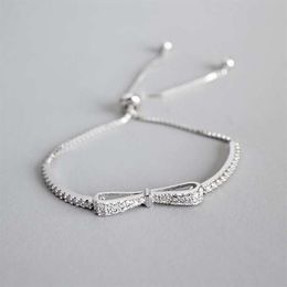 Ruifan Fashion Box Chain Bowknot 100% 925 Sterling Silver Bracelet Ladies Cubic Zircon Bracelets Female Womens Jewellery YBR057 Y200252H