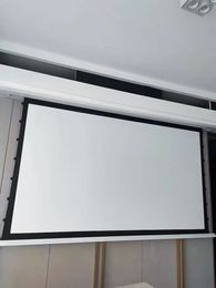100 Inch Matt white Hidden In-ceiling Projector projection Screen electric tab tensioned screen for home Theatre 8K projector