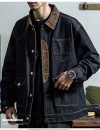 Mens Jackets Clothing Denim Jacket Lapel Tough Vintage Corduroy Stitching Singlebreasted Long Sleeve Baggy Coat 231016