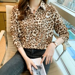 Leopard Print Satin Woman Shirt Designer Button up Shirts Long Sleeve Autumn Winter Classic Lapel Runway Blouses 2023 Office Ladies Casual Versatile Tops Plus Size