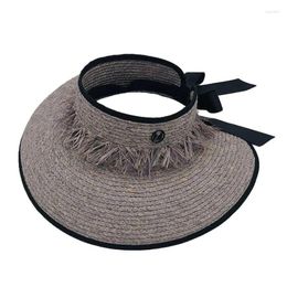 Berets Summer Bowtie No Top Straw Hat Sunscreen And Sunshade Empty Handmade Raffia Cool Nice Woven Folding