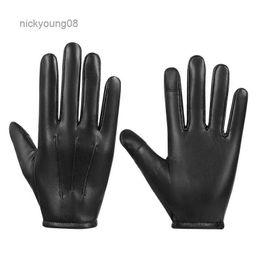 Fingerless Gloves Men's Gloves Leather Winter Autumn Driving Keep Warm Tactical Cycling Gloves Black Outdoor Sports Waterproof MittenL231017