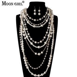 Beaded Necklaces MOON GIRL Multi-layer Simulated Pearls Chain Long Trendy Statement Choker for women Fashion Jewellery 221102277T