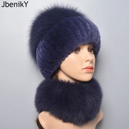 Scarves Winter Outdoor Brand Women Real Rex Rabbit Fur Scarf Hat Warm Real Fur Cap Ring Shawl Natural Fur Scarves Hats 231012