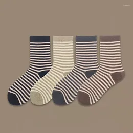 Women Socks Cotton Striped Medium Tube Women's Korean Version Ins Tide Autumn And Winter Harajuku Wind Warm Color Students' Casual