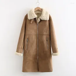 Women's Trench Coats Winter Thick Warm Long Suede Jacket Parka Faux Shearling Sheepskin Leather Lamb Fur Coat Vintage Female Overcoat