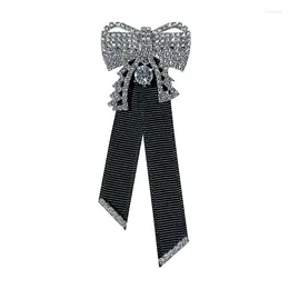 Brooches Retro Black Fabric Bow Tie Necktie Rhinestones Crystal Pearl For Women Shirt Collar Pins Bowknot Jewelry Accessories