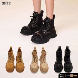 designer shoes Autumn SMFK Black Biscuit Desert Boots Heavy Water Wash Natural Vegetable Tanned Cowhide Canvas Martin Boots Thick Sole Increase