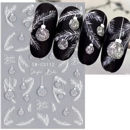 Stickers Decals Silver Glitter Christmas Nail Stickers 3D Winter Tree Snowflake Feather Leaf Lantern Gift Wine Holographic Manicure Slider Tips 231016