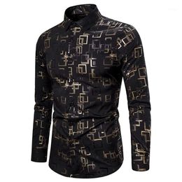 Mens Black Bronzing Button Down Dress Shirts Wedding Prom Camisa Masculina 2020 Brand Long Sleeve Nightclub Party Shirt for Men1258m