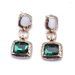 Dangle Earrings 2023 Fashion Green Black Clear Glass Crystal Square Metal Women Vintage Statement Jewellery