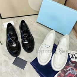 Luxury designer dress shoes loafers women casual monolith triangle logo platform shoe black white leather sneakers patent matte social increase loafers C1017-2