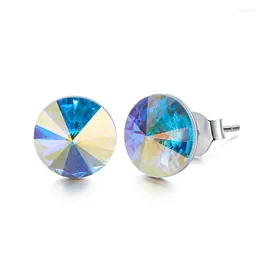 Stud Earrings Simple Trendy Round Crystals From Austria Silver Colour Korean Piercing For Women Party Wedding Jewellery