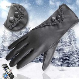 Fingerless Gloves Women Driving Matte Soft Gloves Winter Warmth Plus Velvet Thin Touch Screen Female Colour Leather Gloves High-end DropshippingL231017