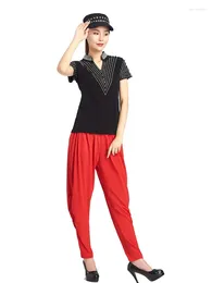 Stage Wear Solid Color Ballroom Pants Women 2023 Elegant Party Latin Dance Clothing Classical Standard Street Girls Short Sleeves Tops 6XL