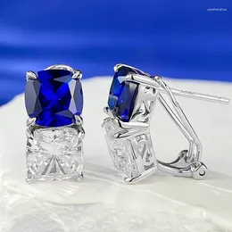 Stud Earrings 2023 S925 Silver Euro American 4 Carat Blue White Zircon Female