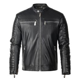 PLEIN BEAR Winter & Autumn Men Coat Jacket Slim Faux Leather Motorcycle PU Faur Jackets Long-sleeve Outerwear Coats 841615