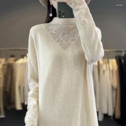 Casual Dresses Lace Skirt Sweaters S With Cashmere Long Dress For Women Knit Jumpers 2023 Winter Lady Pullovers NJ01