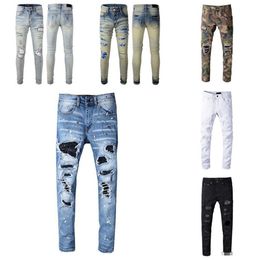 Jeans for Man Designer Skinny Biker Black White Long Rip Mens Motorcycle Zipper Hip Hop Distress Cargo Denim Youth Slim Fit Straig256B