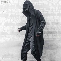 Men's Wool Blends Men's Japanese dark style long hooded cardigan windbreaker men's asymmetric personality cross stitched Cape coatL231017