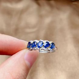 Cluster Rings Ashion Sapphire Ring For Office Woman 3mm 4mm Natural Blue Silver 925 Jewellery