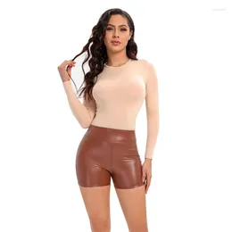 Women's Shorts Winter Women Clothing Pantalones Cortos Mini Short Mujer Sexy PU Faux Leather Pants Bright Line High Waist Large Size 5XL