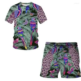 Men's Tracksuits 2023 Summer Fashion Sports Suit 3D Parrot Pattern Print Short-Sleeved T-Shirt/Shorts 2-Piece Harajuku Street