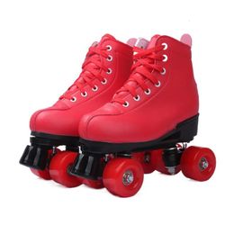 Inline Roller Skates Red Lether With PU Wheel Woman Man Patines Outdoor Double Row Flashing skating rollers Wheels Shoes Sport Sneaker 231016