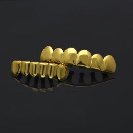 Gold Plated Teeth Grillz Set Grills High Quality Mens Hip Hop Jewelry230g