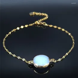 Anklets Blue Natural Stone Stainless Steel Leg Bracelet Gold Color Anklet Jewelry Tobilleras Acero Inoxidable Para Mujer AXS04