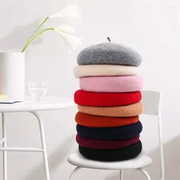 Berets Vintage Plain Beret Hats Women Girls Artist Warm Wool Winter Beanie Hat 2023 Solid Colour Elegant Lady Caps