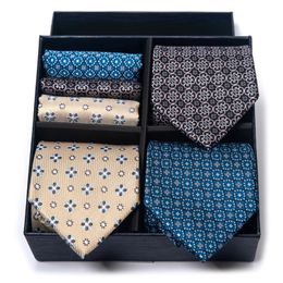 Neck Ties Luxury Silk Festive Gift Box Tie Handkerchief Pocket Squares Set Necktie Paisley Beige Male Fit Business Wedding 231013