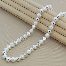 Chains High Quality 925 Sterling Silver 8mm Frosted Beads Necklace For Women Wedding Engagement Fashion Party Jewelry Gift