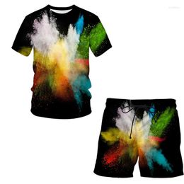 Men's Tracksuits Speckled Tie Dyeing Series Sports T-Shirt Suit Shorts 2 Piece Set 3D Printing O-Neck Short-Sleeved Oversized Clothing