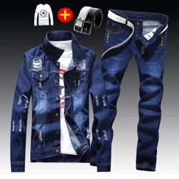 Men's Tracksuits Spring Autumn Mens Slim Fit Denim Jacket Pants Long Sleeve Coat Casual 2pcs Set Buttons Front S2305L