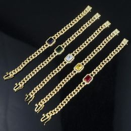 Europe and America 18K Yellow Gold Plated Bling CZ Cuban Bracelet Link Chain for Men Women Wedding Party Gift200G