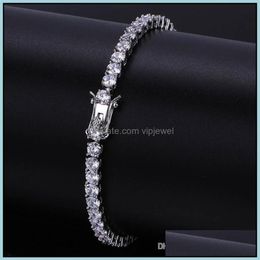 Tennis Bracelets Jewelry Hip Hop Luxury Bling 4Mm Zircon Trendy Fashion Men Women Rhodium 18K Gold Plated Drop Delivery Av9E0236a