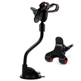 Car Mount Long Arm Universal Windshield Dashboard Mobile Phone Holder 360 Degree Rotation with Strong Suction Cup X Clamp LL