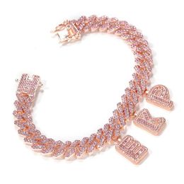 Chokers THE BLING KING DIY Statement Pink 12mm S-Link Miami Cuban Necklace Baguettecz Letter Pendant Bracelet Ankle Hiphop Jewellery 231016
